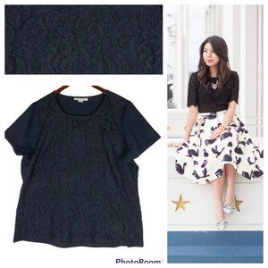 COLDWATER CREEK 18 1X 2X Top Tee Shirt Tunic Black Lace Lacy Floral Romantic